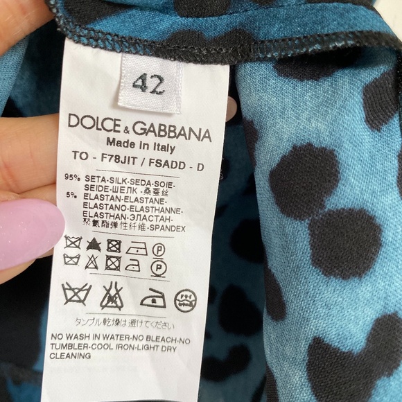 Dolce & Gabbana Silk TEAL Blue Leopard Print Blouse / Top Sz 42 Small - Picture 6 of 9